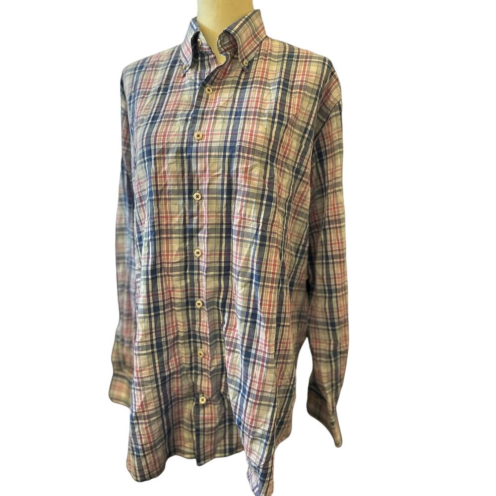 Vintage Peter Millar Men's 100% Cotton Casual Button-Up Long Sleeve Plaid Sz L